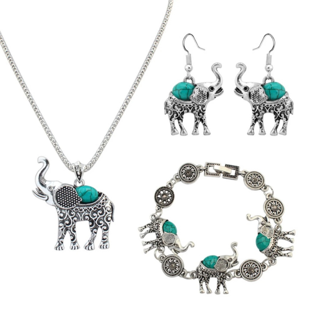 Antique Turquoise Elephant Jewelry Set